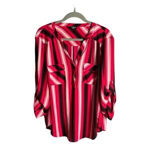 Torrid Red and Pink Striped Blouse Roll Tab Sleeves and Pockets Sz 1X
